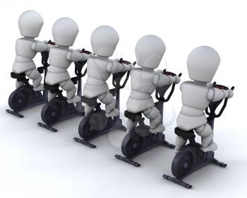 3D render of men on exercise bikes