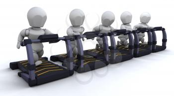 3D render of men on treadmills
