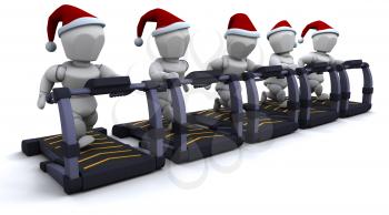 3D render of santas on treadmills