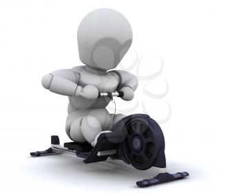 3D render of a man on a rowing machine