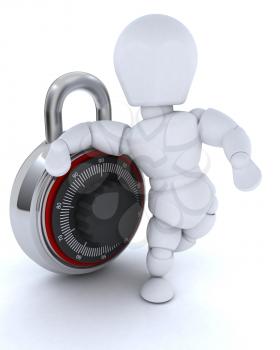 3D render of a man with combination padlock