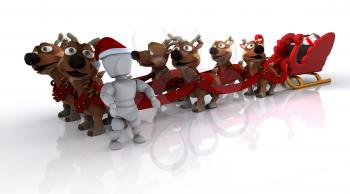 3D render of santas sleigh and reindeer