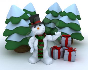 3D Remder of a Snowman in hat and scarf