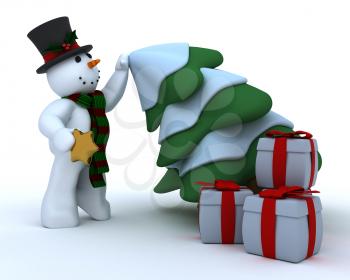 3D Remder of a Snowman in hat and scarf