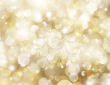 Gold Christmas background with bokeh lights and stars