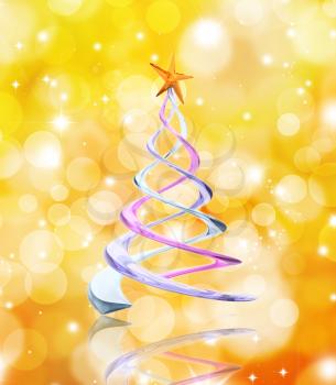 Abstract Christmas tree on a golden lights background