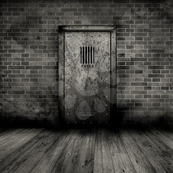 Grunge style interior with a prison door