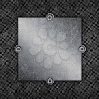 Grunge background with old metal plate and screws
