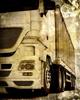 Grunge style image of a freight container delivery vehicle