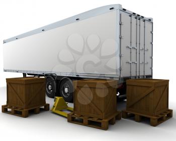 3D render of freight trailer and shipping boxes
