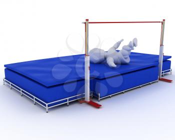 3D render of a man competing in the high jump