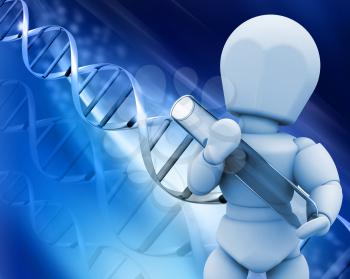 3D render of a man holding a test tube on a DNA background