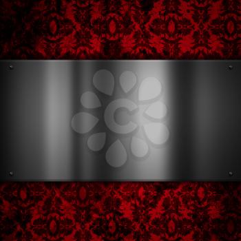 Shiny metal plate on a floral grunge background