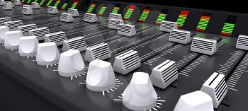 3d render of a DJ mixing desk sliders and knobs