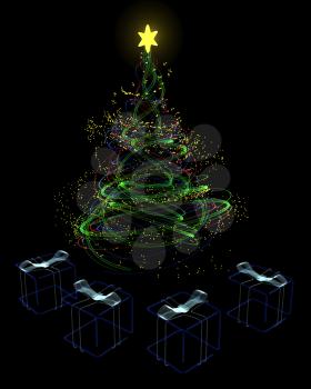 3d render of a neon christmas tree concept