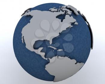 3D render of a Globe showing north america region