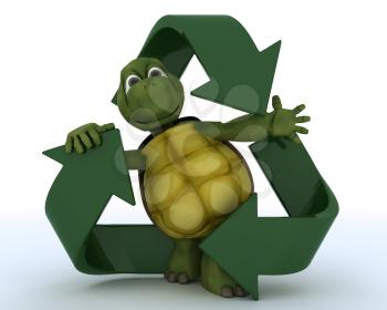 3D render of a tortoise with a recycle symbol