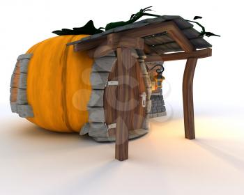 3D Render of Halloween Pumpkin Cottage