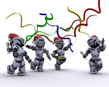 3D render of a Robots celebrating at a christmas party