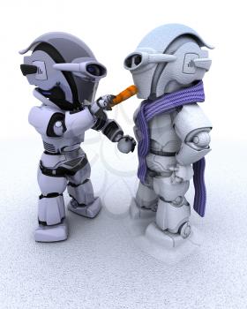 3D render of a robot building a snowman