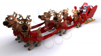 3D render of a Robot withsleigh and reindeer