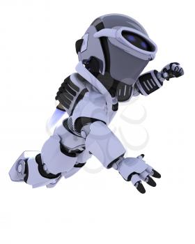 3D render of a robot with jet pack flying