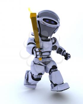 3D render of a robot running with olympic torch