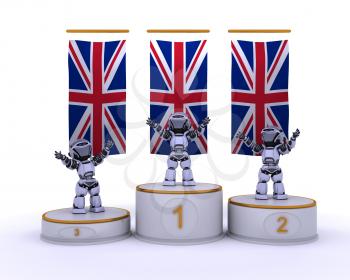 3D render of robots on a championship podium