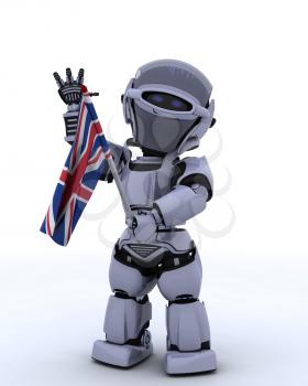 3D render of Robot with Union Jack Flag