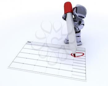 3D render of a robot with a calender