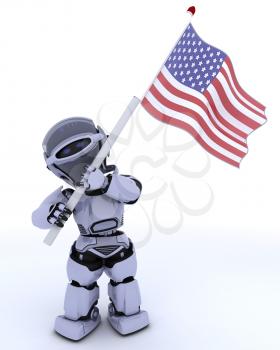 3D render of a robot with american flag