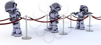 3D render of Robots waiting in line