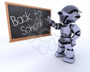 3D render of a Robot with school chalk board back to school