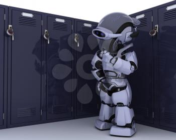 3D render of a Robot with school locker