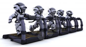 3D render of robots on treadmills
