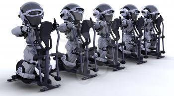 3D render of robots on crosstrainers