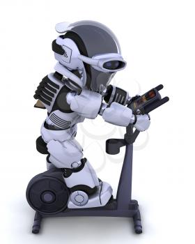 3D render of a robot on an exercise bike