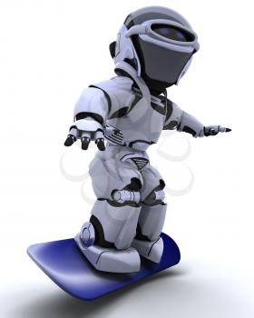 3D render of a Robot with snowboard