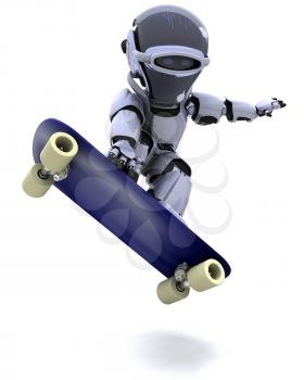 3D render of a Robot with skateboard