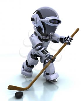 3D render of a Robot playing icehockey