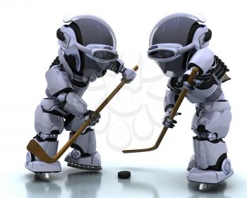 3D render of a Robots playing icehockey