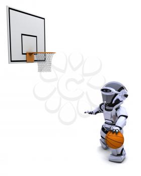 3D render of a Robot playing basketball
