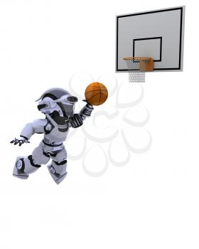 3D render of a Robot playing basketball