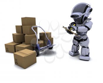 3D render of Robot with Shipping Boxes