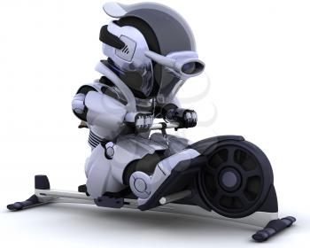 3D render of a robot on a rowing machine