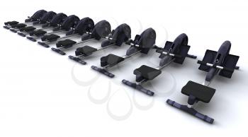 3D render of rowing machines isolated on white