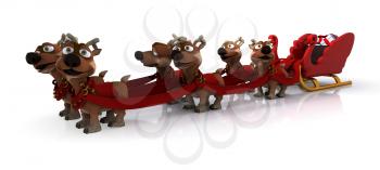 3D render of santas sleigh and reindeer