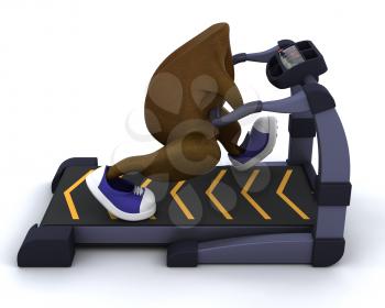3D render of a turkey running on a treadmill