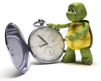 3D render of a Tortoise with a classic pocket watch