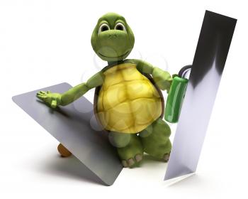 3D render of a Tortoise with plastering tools